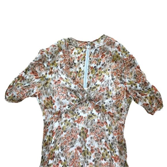 L'AGENCE Orange Fall Floral Print Knee-Length Midi Dress - Picture 10 of 16